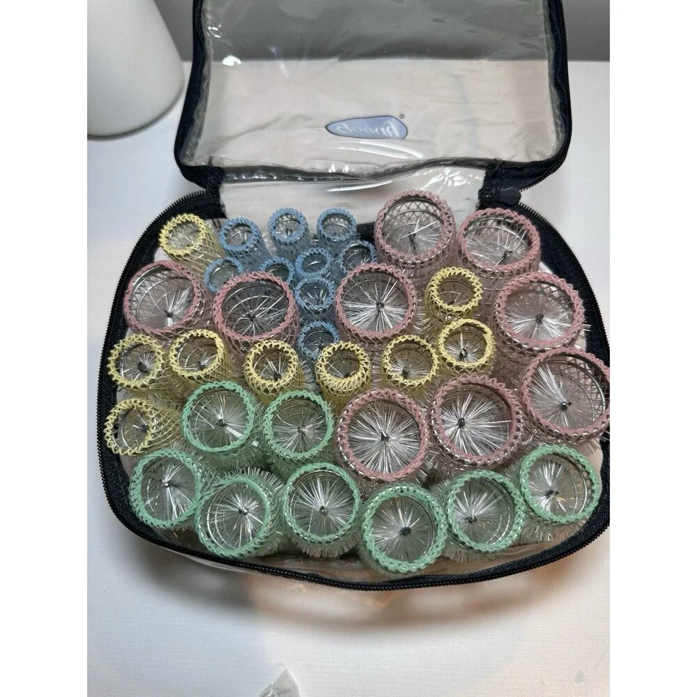 Vtg Goody 35 Pastel Color Wire Brush Mesh Hair Rollers Curlers with Picks & Case